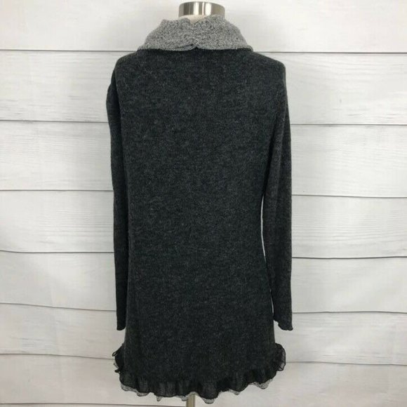 The Pyramid Collection Collared Ruffle Knit Jacket M Asymmetrical Duster Gray - Picture 7 of 10
